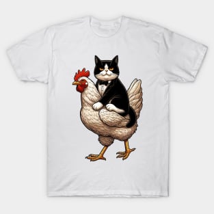 Tuxedo Cat Riding on A Chicken T-Shirt